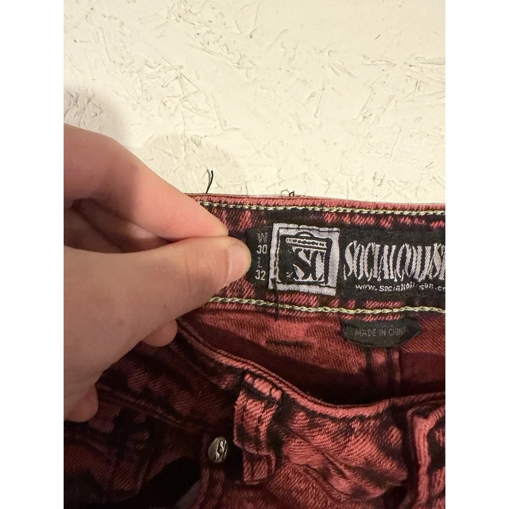 Social Collision Rude Skinny Jeans Red Black Acid Wash Punk Emo Denim 30x32 - Picture 6 of 11